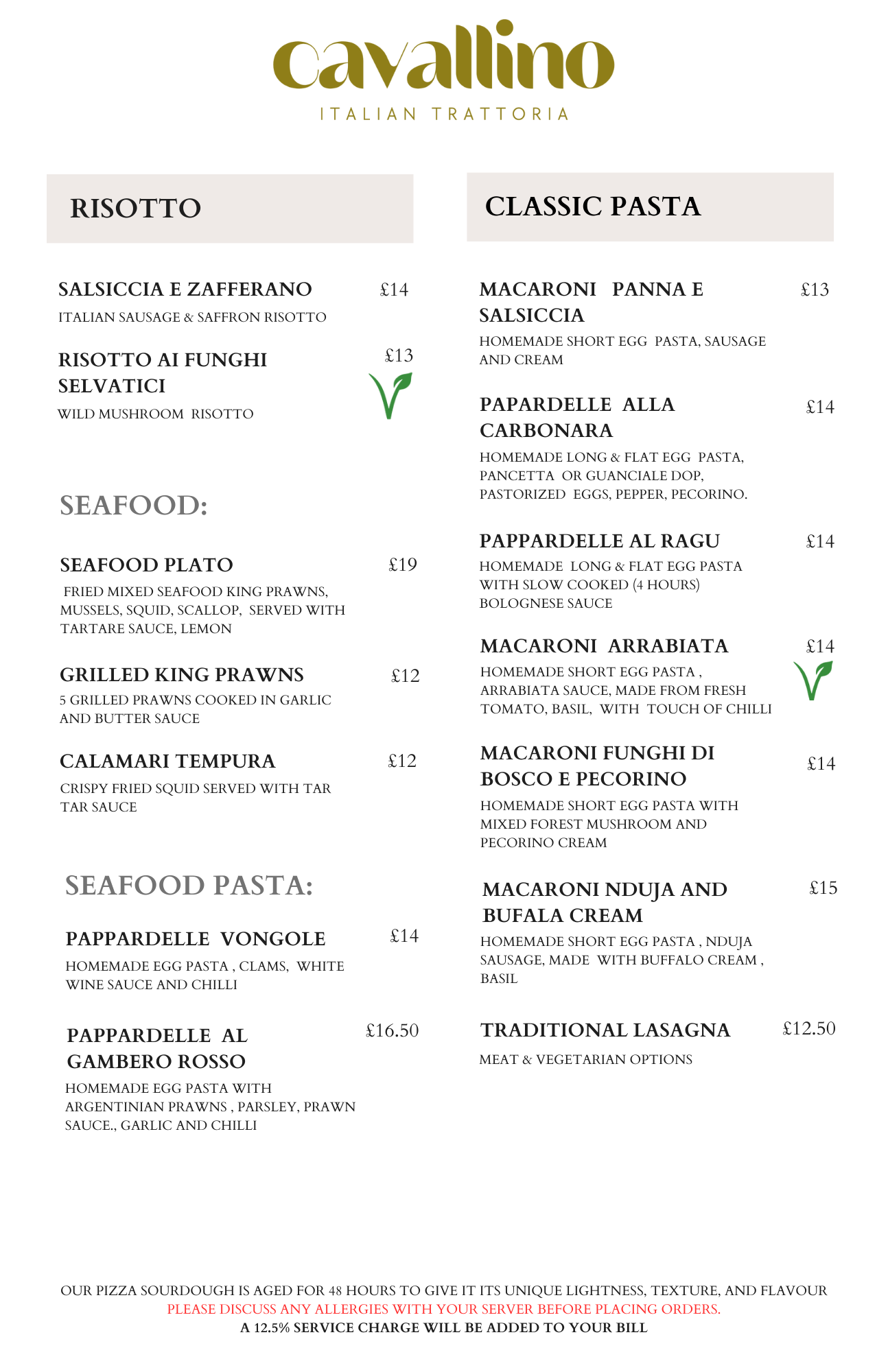 Cavallino Menu: Authentic Italian Flavours in Willesden Green